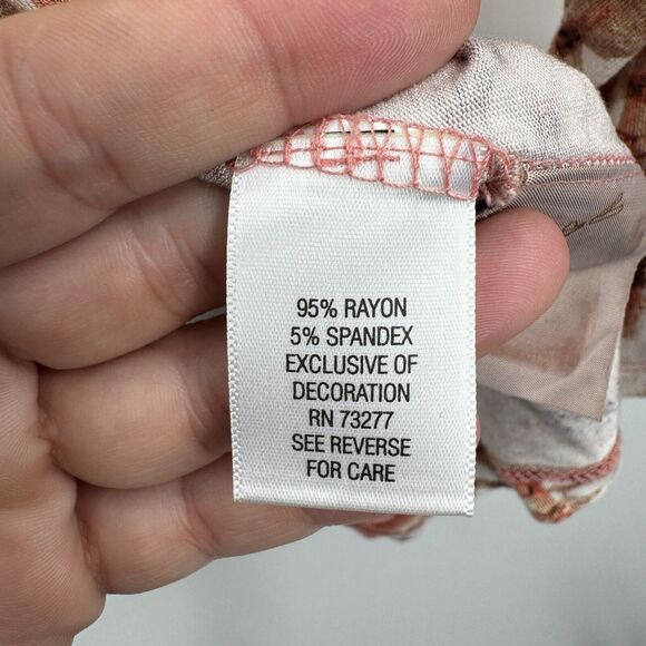 Dana Buchman Woman Beaded Knit Scoop Neck Top Size 2X Brown Pink Printed Boho - Picture 6 of 9